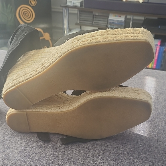 Zara Black Espadrille Wedge Sandals with Ankle Wrap - Picture 5 of 8